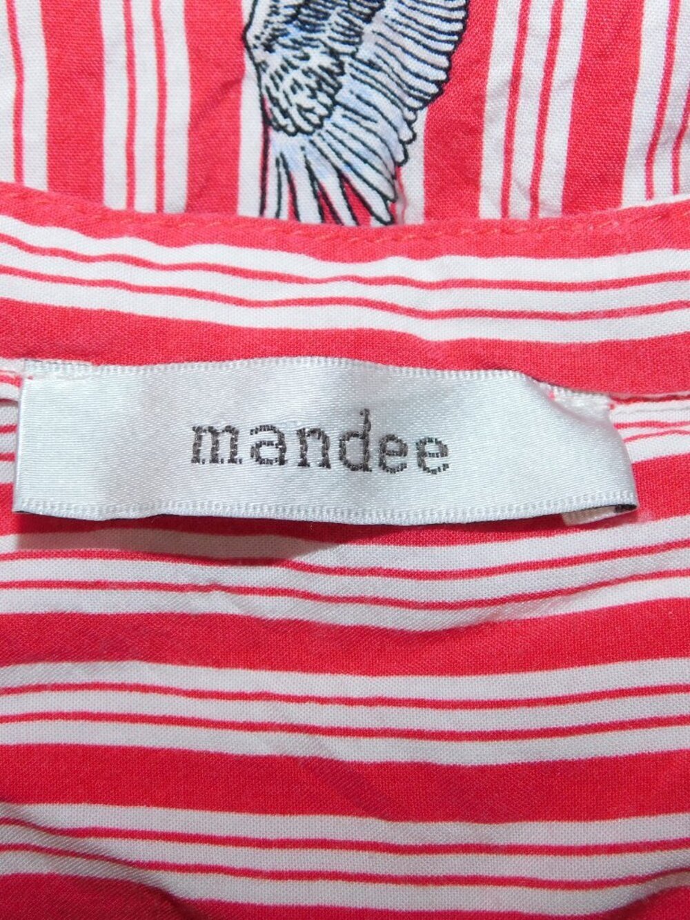 Mandee Red White Striped Heron Bird Print 3/4 Sleeve V neck Blouse Womens 2X - Picture 5 of 12